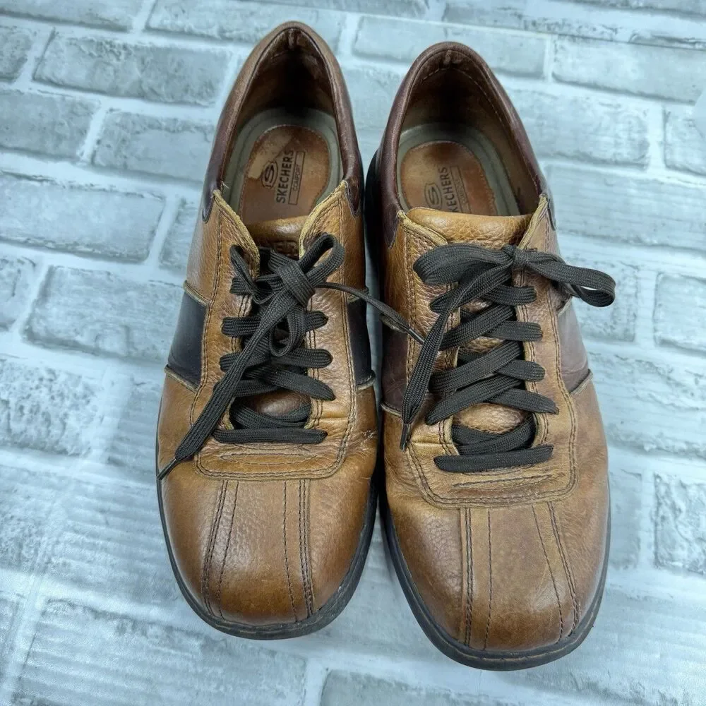 Skechers Men's Size 12 Vintage Brown Leather Chunky Y2K Oxford Shoes